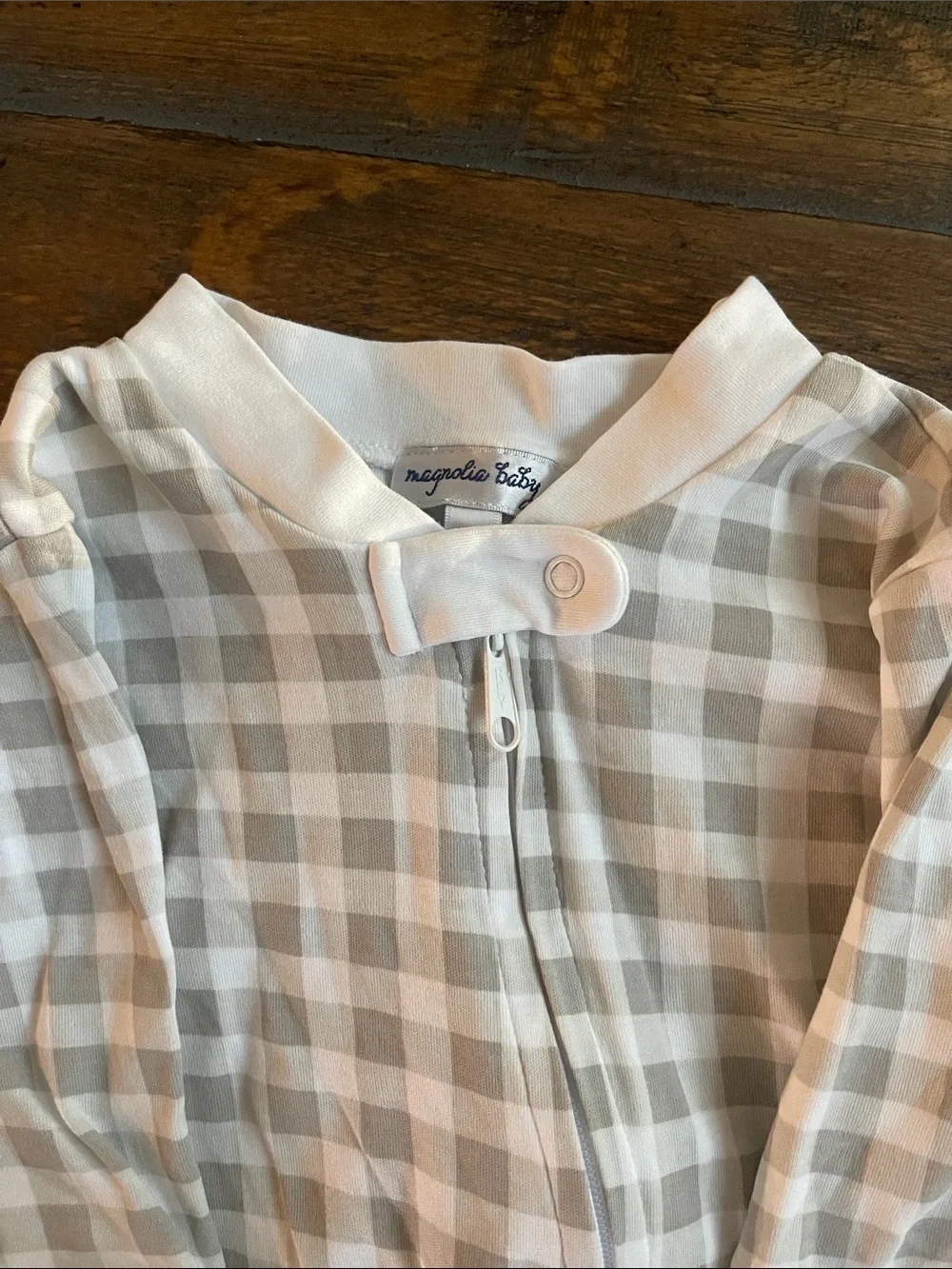 Classic Gray and White Gingham Footed One-Piece